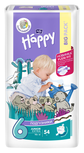 bella baby Happy Junior Extra (6) упак. 54 шт.,16 + до 30 кг подгузники для детей