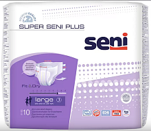 Подгузники SUPER SENI PLUS Large р.3 № 10 для взрослых средней и тяжелой степени недержании 