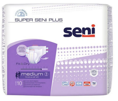 Подгузники SUPER SENI PLUS Medium р.2 № 10 для взрослых средней и тяжелой степени недержании 