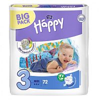 bella baby Happy Midi по 72 шт./уп вес 4-9 кг, подгузники для детей